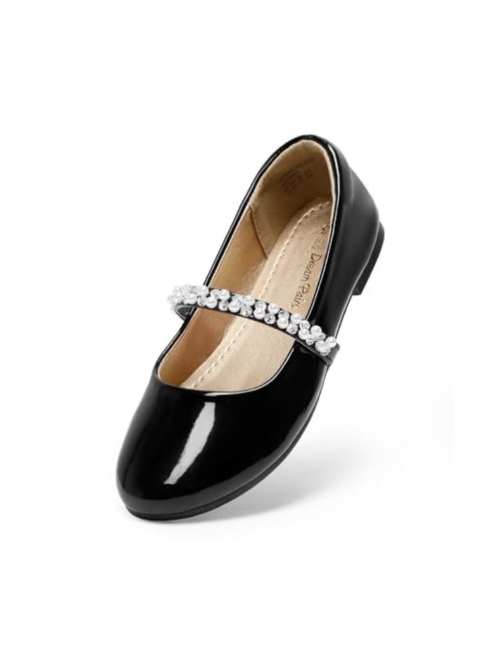 Girls Mary Jane Dress Flats Pearl Rhinestone Strap Comfortable Formal Shoes
